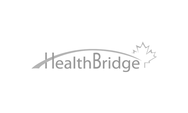 A black and white logo of the word " healthbridge ".