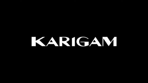 White text spelling "karigam" centered on a solid black background.
